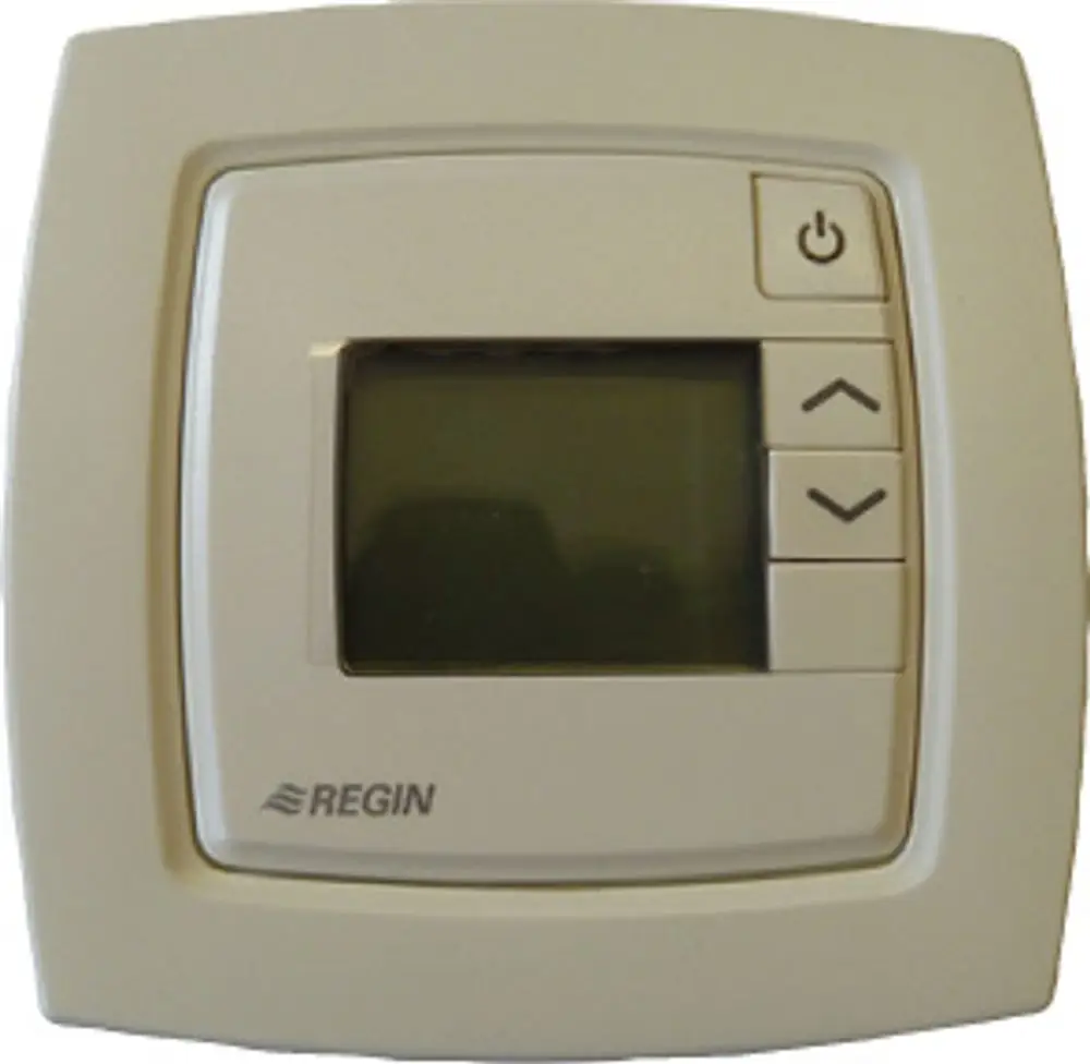 Regin-Thermostat mit digitalem Display und Bedienelementen, zur Steuerung von Solewärmepumpen. Das Modell wird häufig in Verbindung mit Bosch-Systemen verwendet.